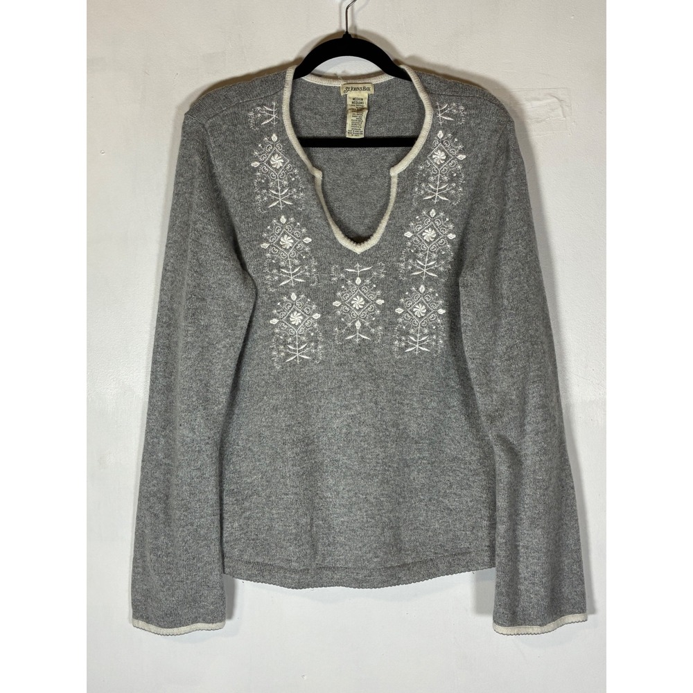 St. John's Bay Gray Angora‎ Blend Embroidered Nordic Sweater Medium